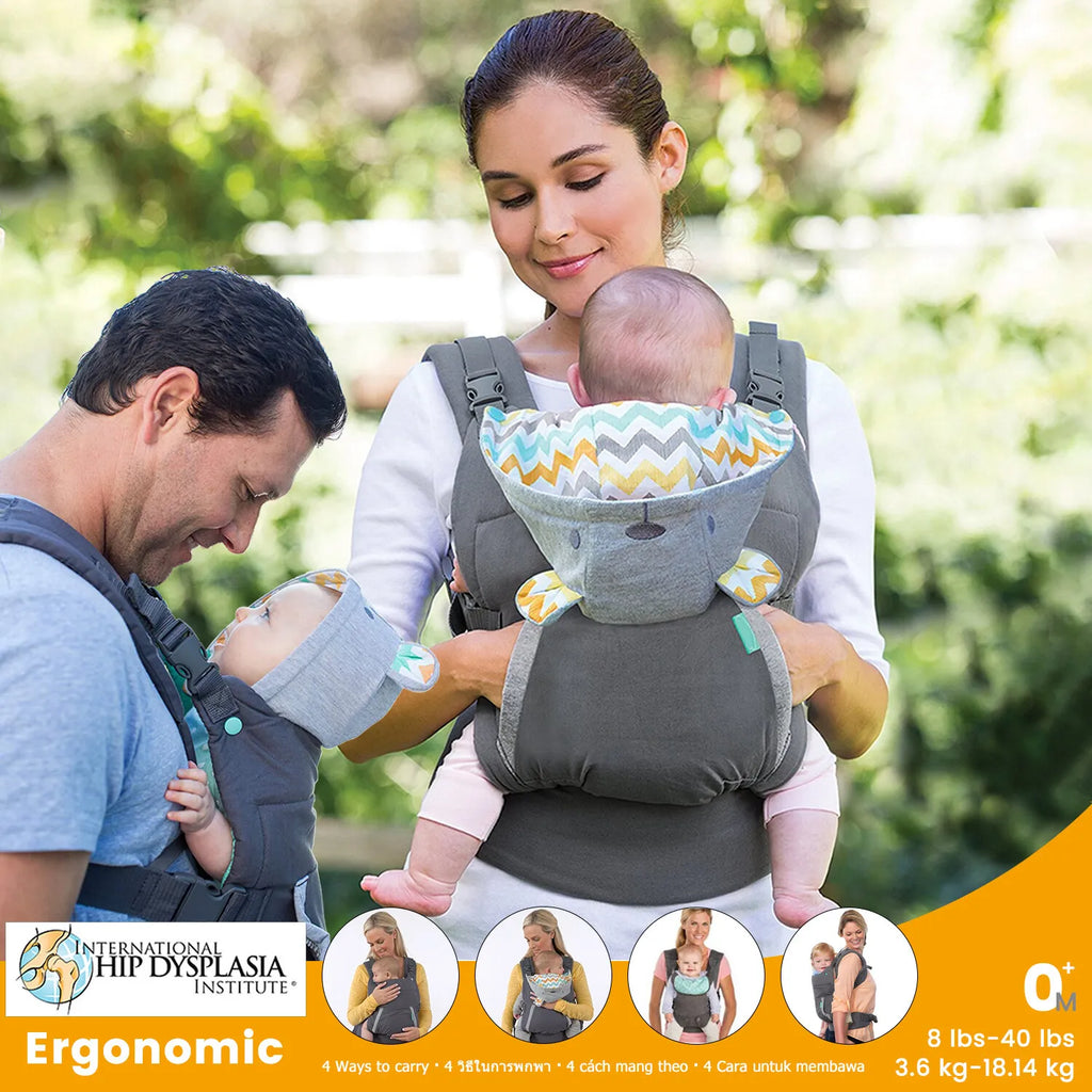 Ergonomic Baby Carrier with Teddy Bear Hood - 0 to 24 Months