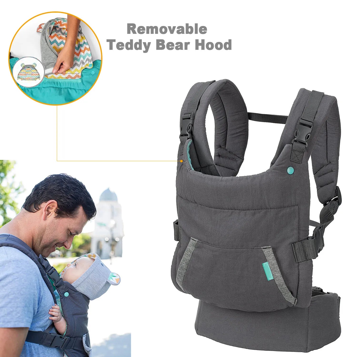 Ergonomic Baby Carrier with Teddy Bear Hood - 0 to 24 Months