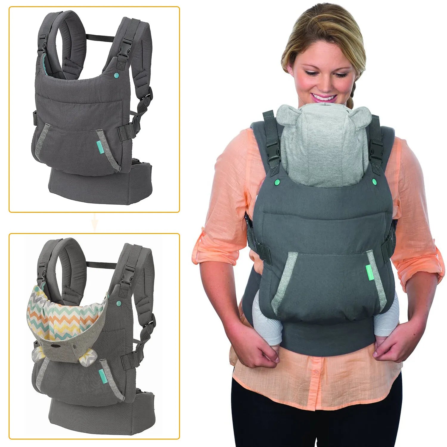 Ergonomic Baby Carrier with Teddy Bear Hood - 0 to 24 Months