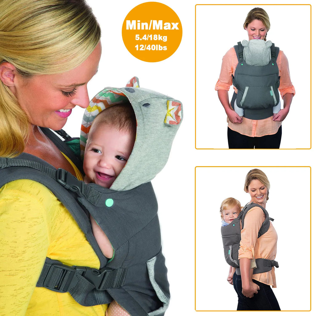 Ergonomic Baby Carrier with Teddy Bear Hood - 0 to 24 Months