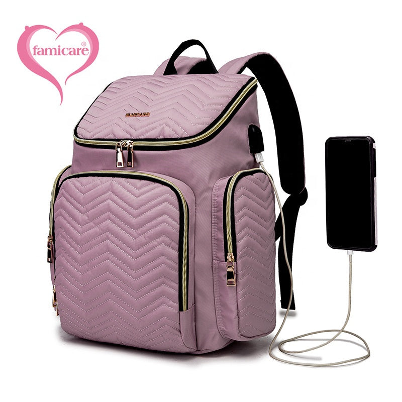 FamiCare Embroidered Multifunction Diaper Bag Backpack