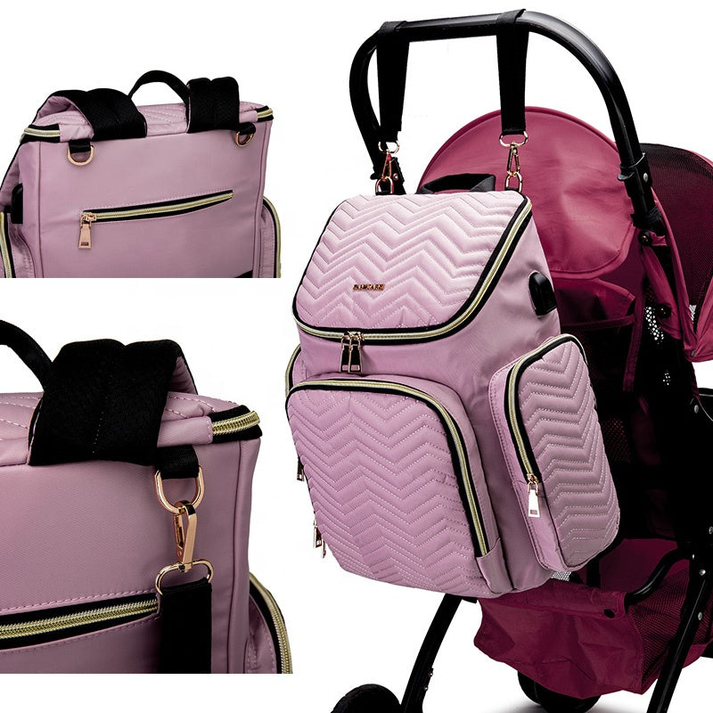 FamiCare Embroidered Multifunction Diaper Bag Backpack