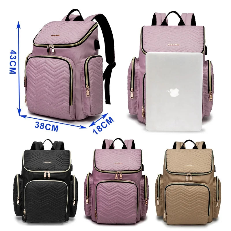 FamiCare Embroidered Multifunction Diaper Bag Backpack