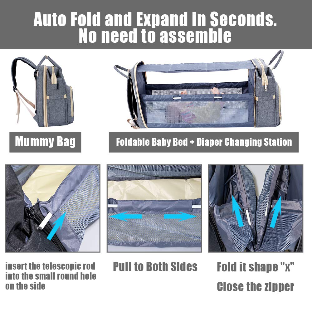 Extra Large 3-in-1 Diaper Bag Backpack with Changing Station