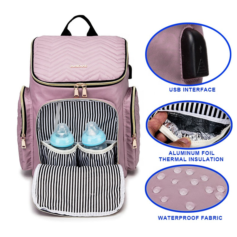 FamiCare Embroidered Multifunction Diaper Bag Backpack