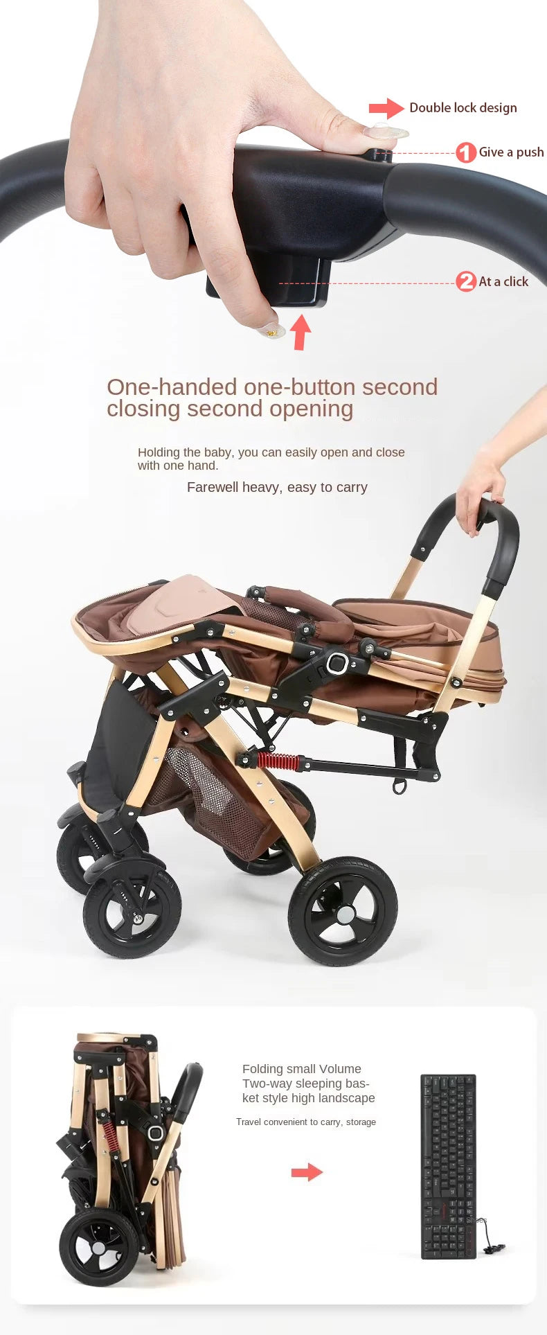 3-in-1 Foldable Pram Baby Stroller - Newborn to 36 months
