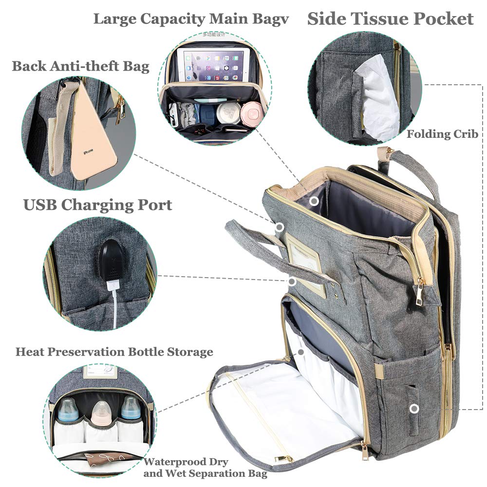 Extra Large 3-in-1 Diaper Bag Backpack with Changing Station